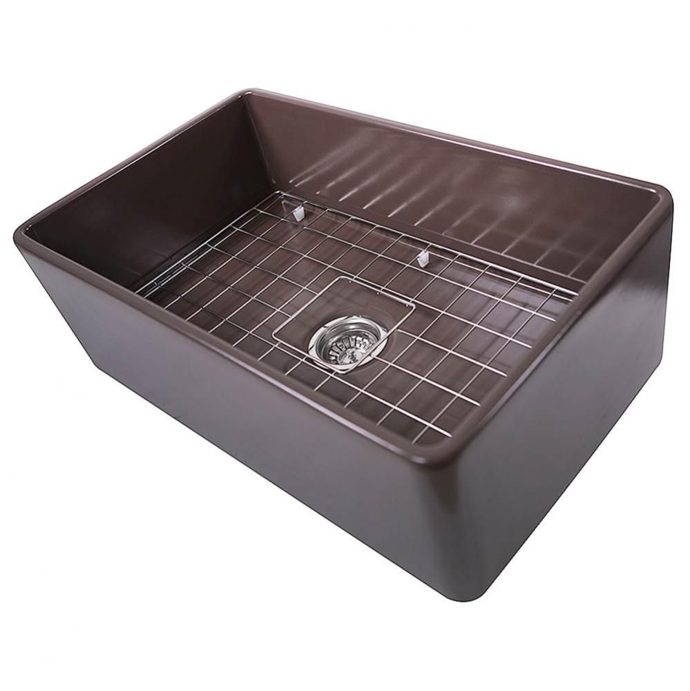 30 Inch Coffee Brown Fireclay Farmhouse Kitchen Sink T-FCFS30CB