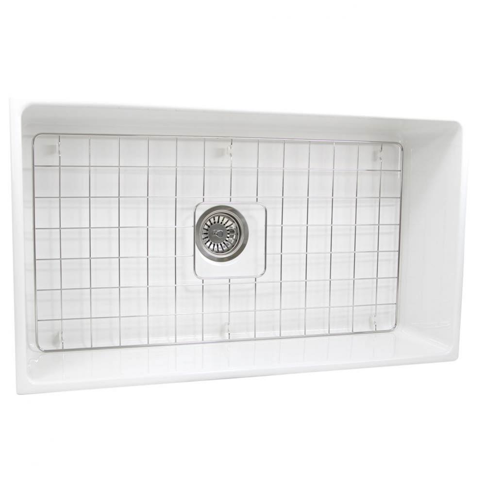 33 Inch Farmhouse Fireclay Sink with Drain and Grid