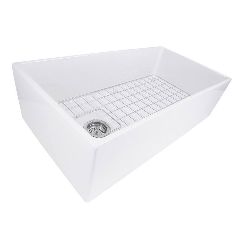 36 Inch Farmhouse Fireclay Sink with Offset Drain and Grid