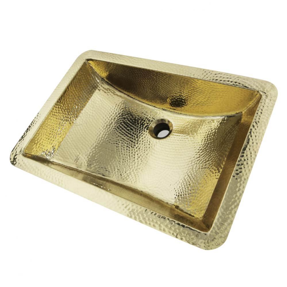 21 Inch Hand Hammered Brass Rectangle Undermount Bathroom Sink with Overflow