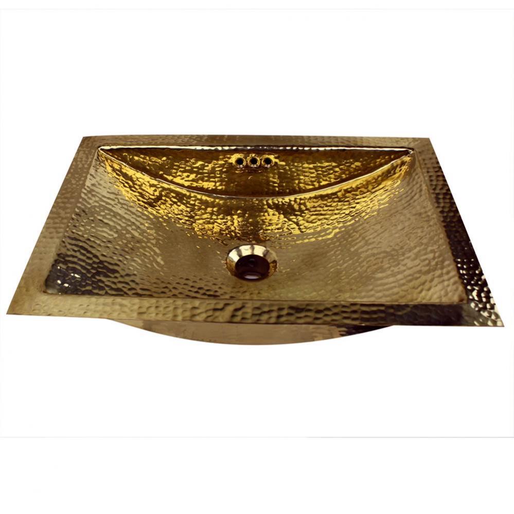 19.8 Inch 12.8 Inch Hand Hammered Brass Rectangle Undermount Bathroom Sink with Overflow