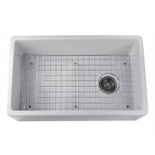 Nantucket Sinks FCFS30 - 30 Inch White Fireclay Farmhouse Sink Offset Drain with Grid