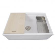 Nantucket Sinks NS-PS-3020W - 30 Inch Glacierstone Apron kitchen Sink with Drain Colander and Cutting Board