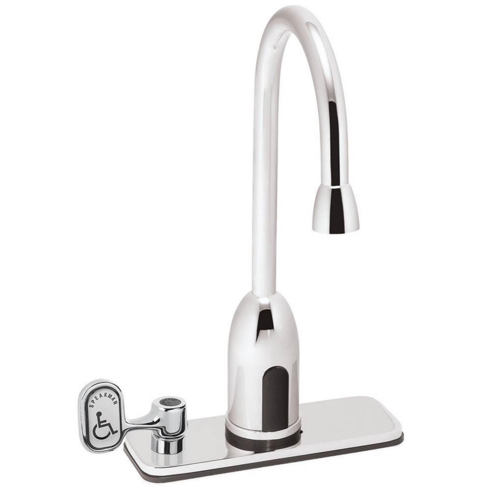 SensorFlo Gooseneck S-9217-CA-E AC Powered Sensor Faucet with 4 In. Deck Plate and Manual Override