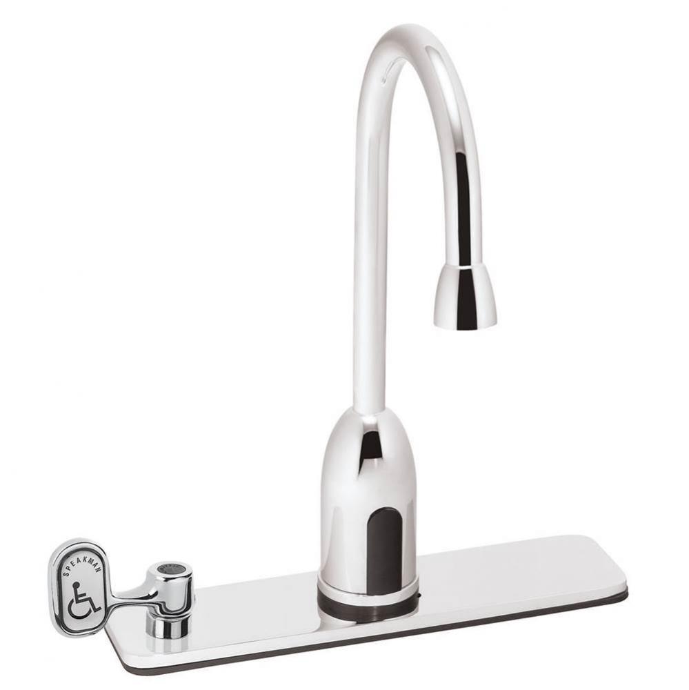 SensorFlo Gooseneck S-9227-CA-E AC Powered Sensor Faucet with 8 In. Deck Plate and Manual Override