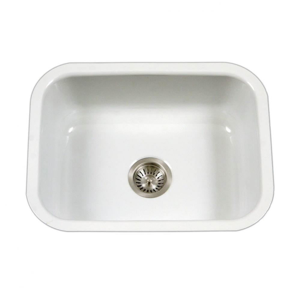 Enamel Steel Undermount Single Bowl Kitchen Sink, White 