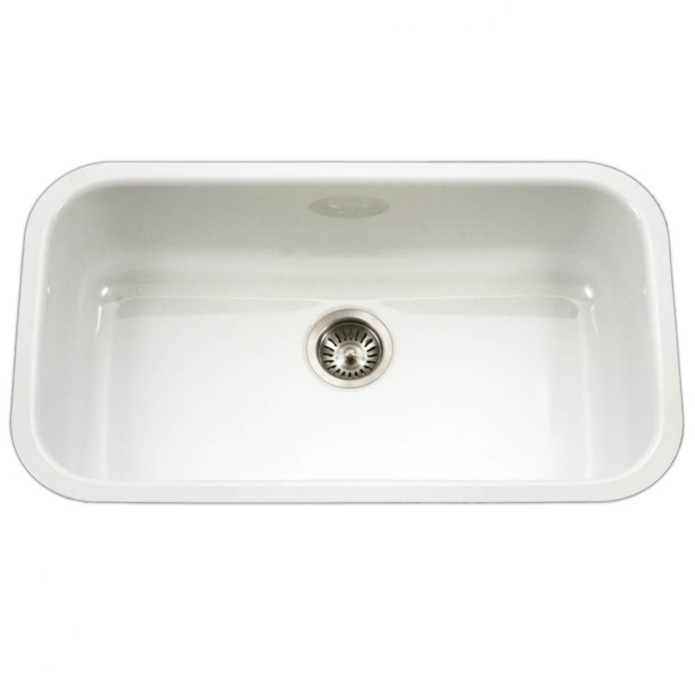 Enamel Steel Undermount  Large Single Bowl Kitchen Sink, White 