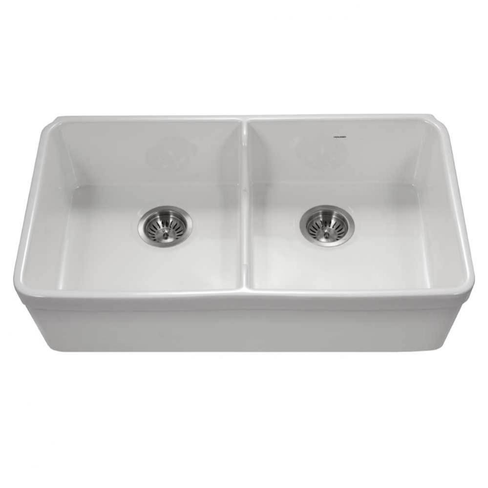 Apron-Front Fireclay Double Bowl Kitchen Sink,