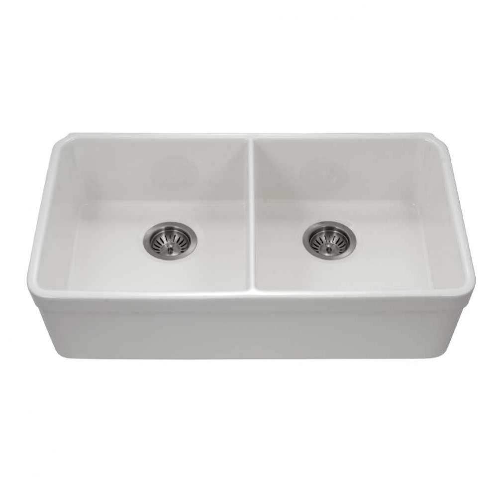 Undermount Fireclay Double Bowl Kitchen Sink, White