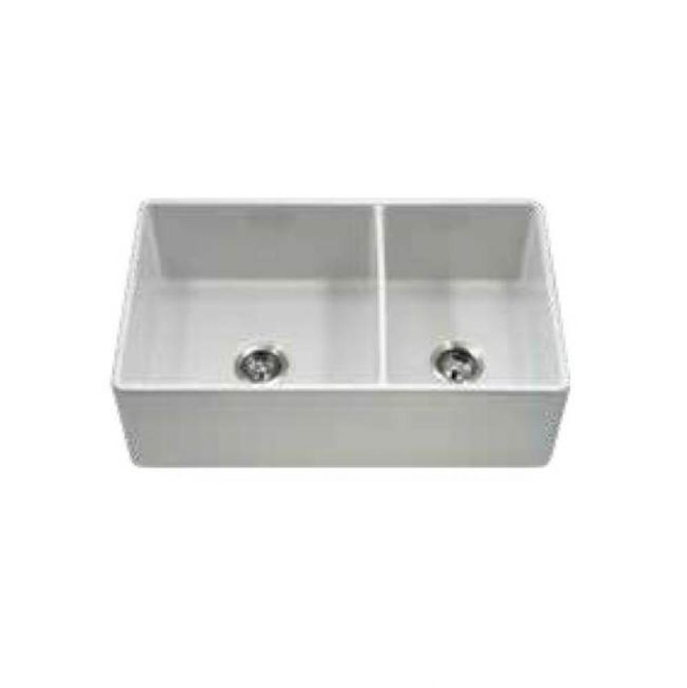 Apron-Front Fireclay 60/40 Double Bowl Kitchen Sink, White