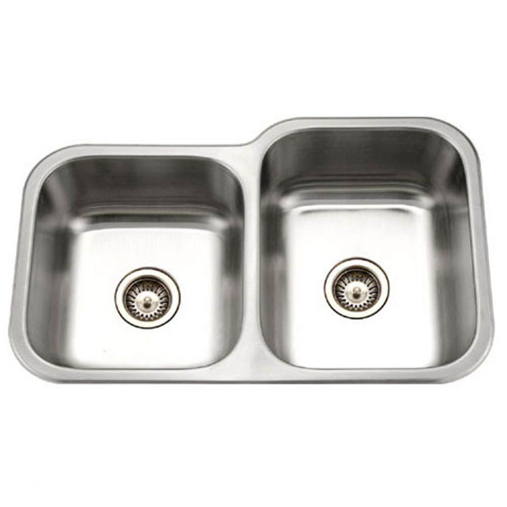 Undermount Stainless Steel 40/60 Double Bowl Kitchen Sink, Small Bowl Left