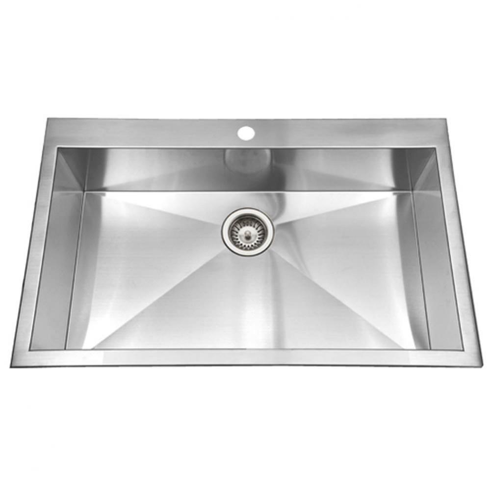 Contrive 33'' Zero Radius Topmount Stainless Steel 1-Hole 50/50 Double Bowl Kitchen Sink