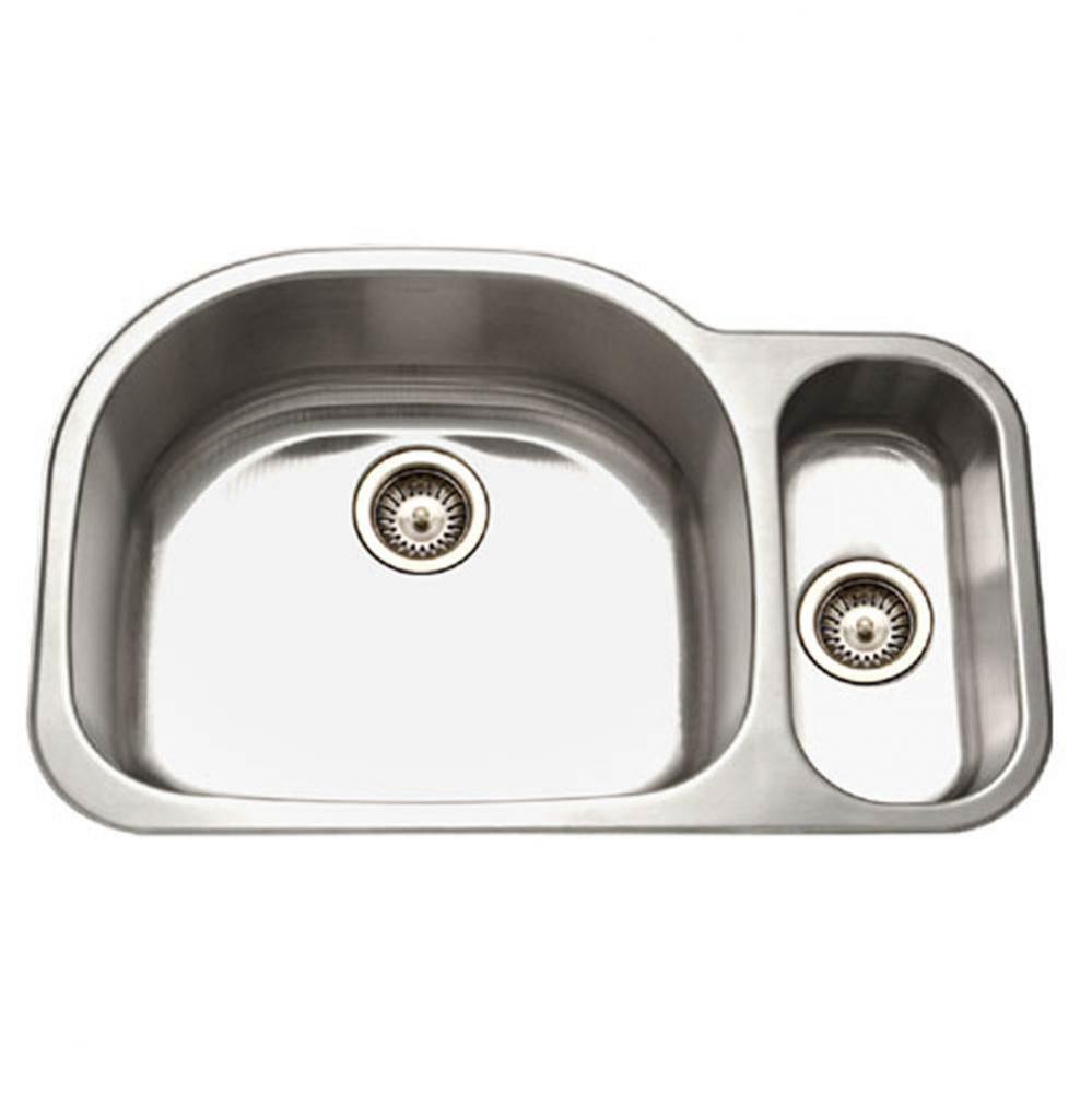 Undermount Stainless Steel 80/20 Double Bowl Kitchen Sink, Small Bowl Right