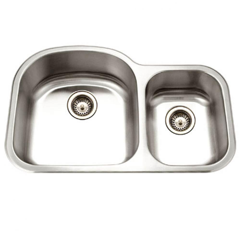 Designer 32'' Undermount Stainless Steel 70/30 Double Bowl Kitchen Sink, Small Bowl Righ