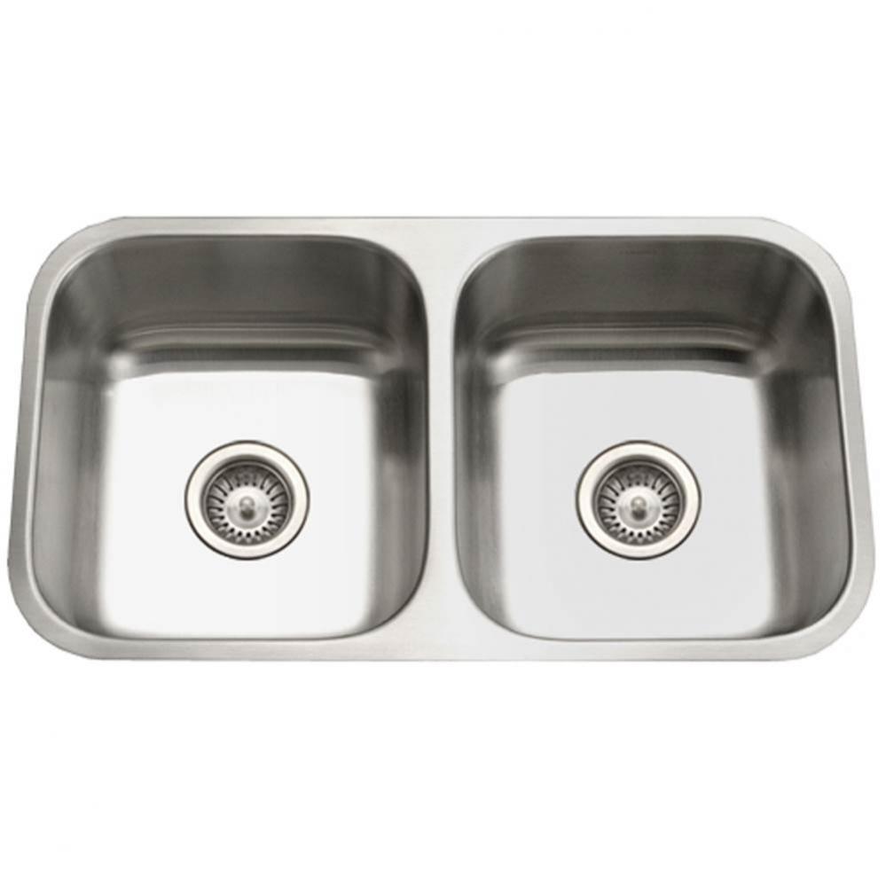Undermount Stainless Steel 50/50 Double Bowl Kitchen Sink, 18 Gauge
