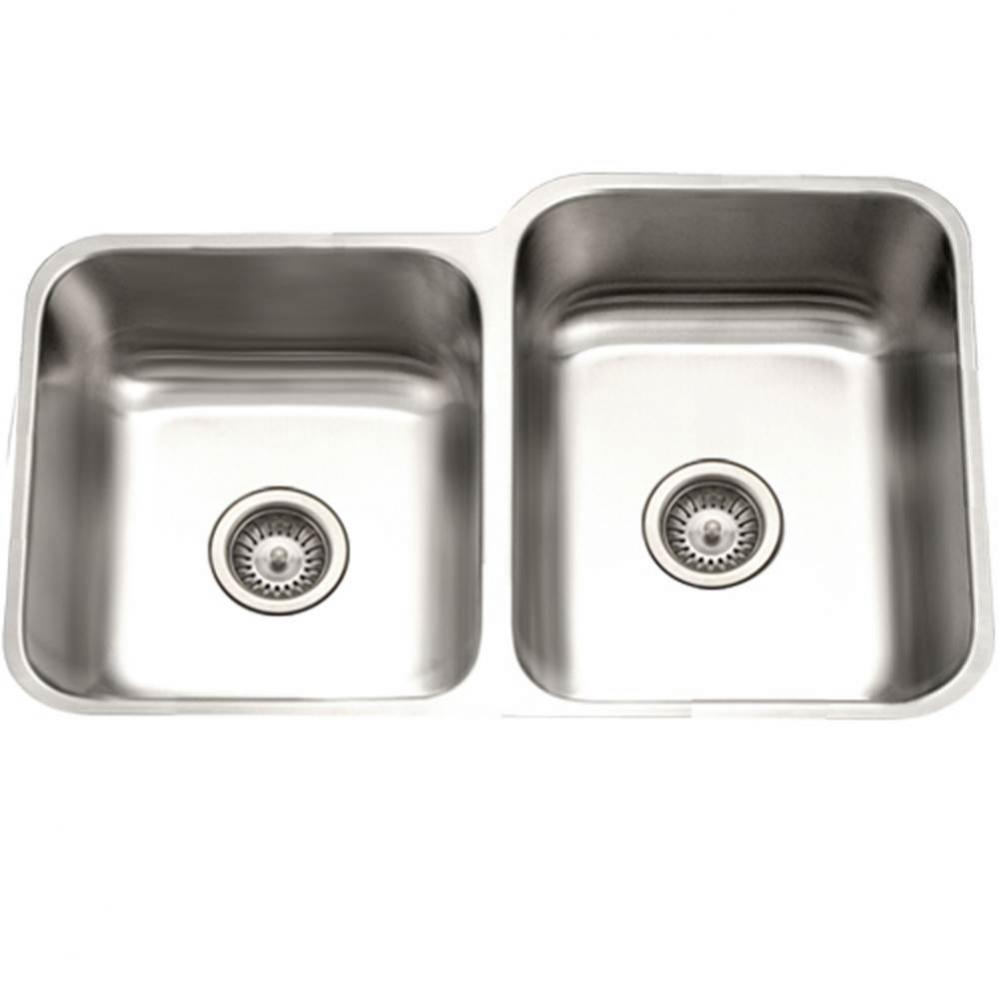 Undermount Stainless Steel 40/60 Double Bowl Kitchen Sink, Small Bowl Right, 18 Gauge