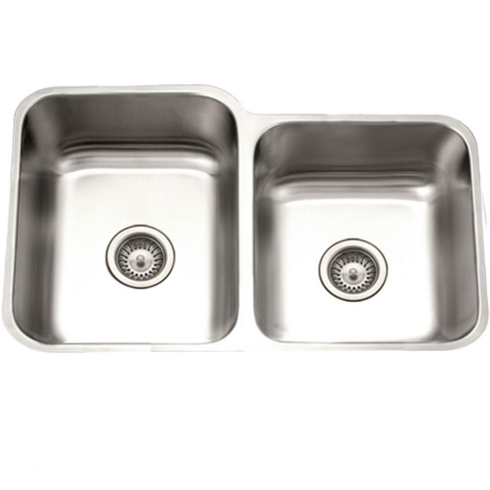 Undermount Stainless Steel 60/40 Double Bowl Kitchen Sink, Small Bowl Left, 18 Gauge