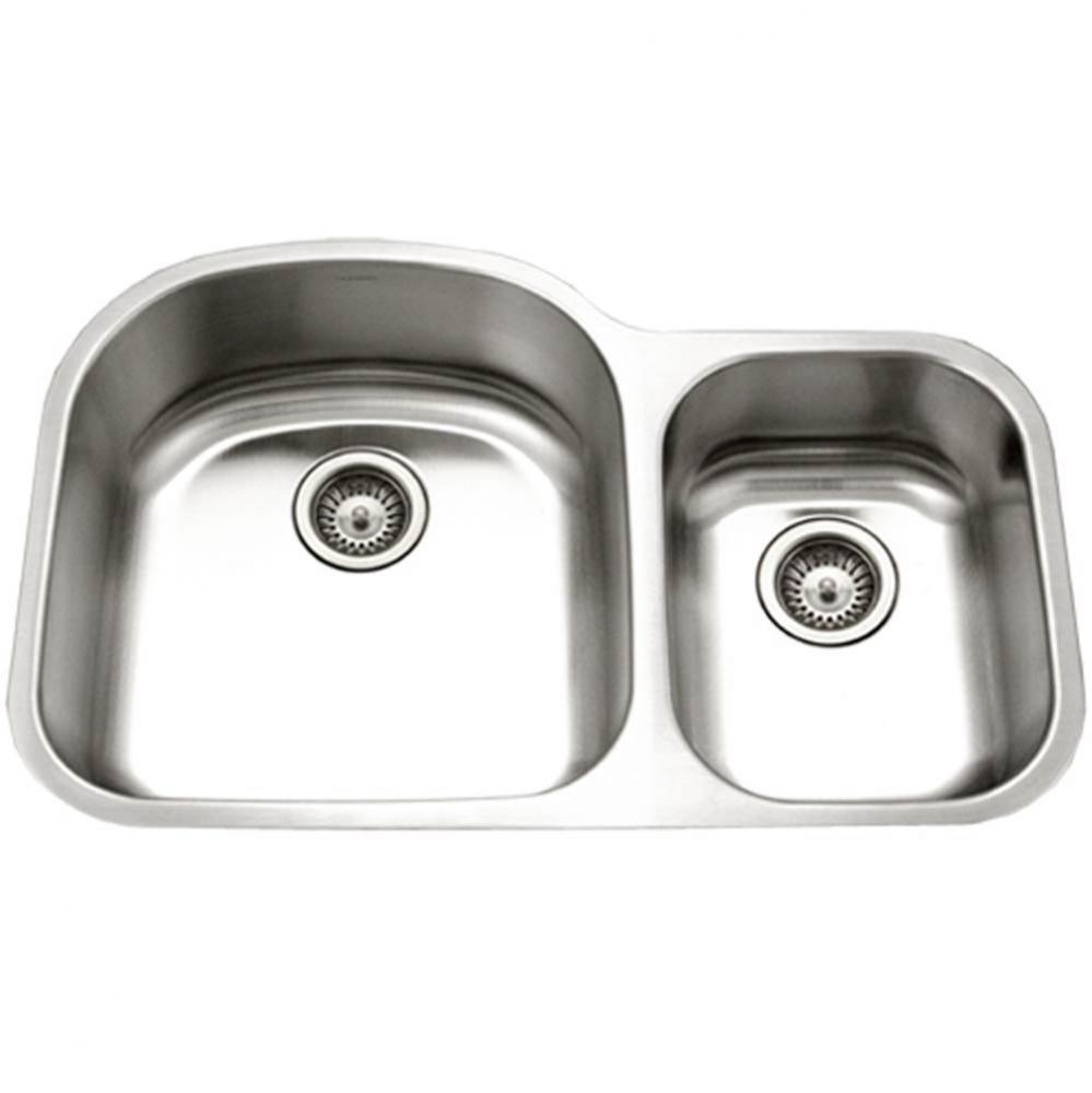 Undermount Stainless Steel 70/30 Double Bowl Kitchen Sink, Small Bowl Right, 18 Gauge
