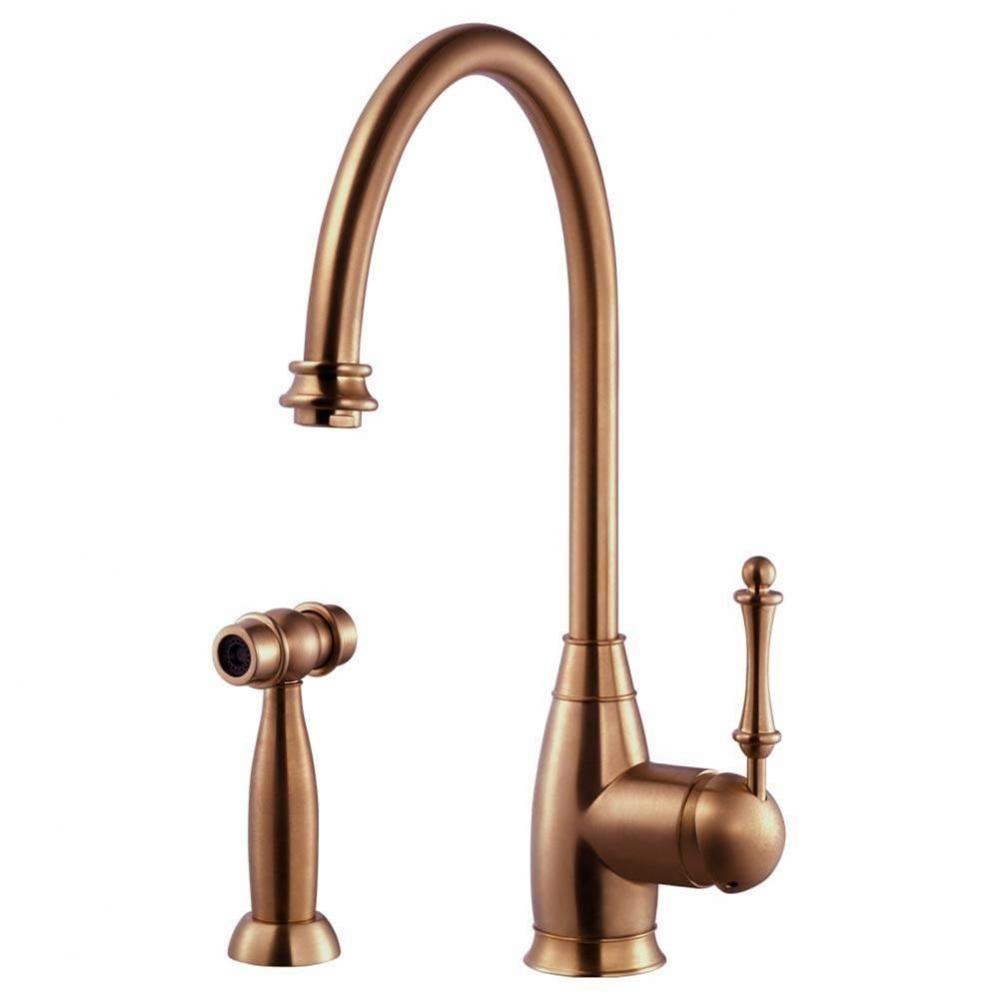 Exeter Traditional Brass Single Lever Faucet with Side Spray in Antique Copper