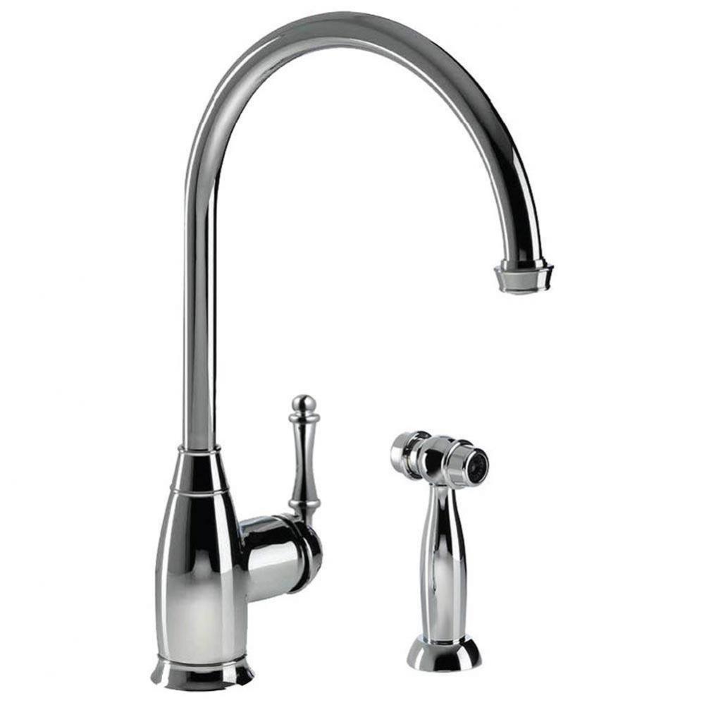 Traditional Brass Single Lever Faucet with Side Spray in Polished Chrome