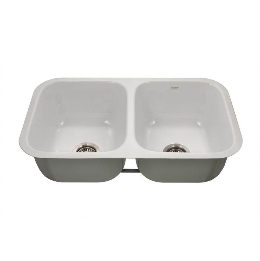 Enamel Steel Undermount Large Double Bowl Kitchen Sink, White