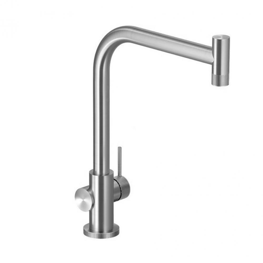 Contemporary Single Handle Kitchen Faucet in Brushed Stainless Steel, less sidespray