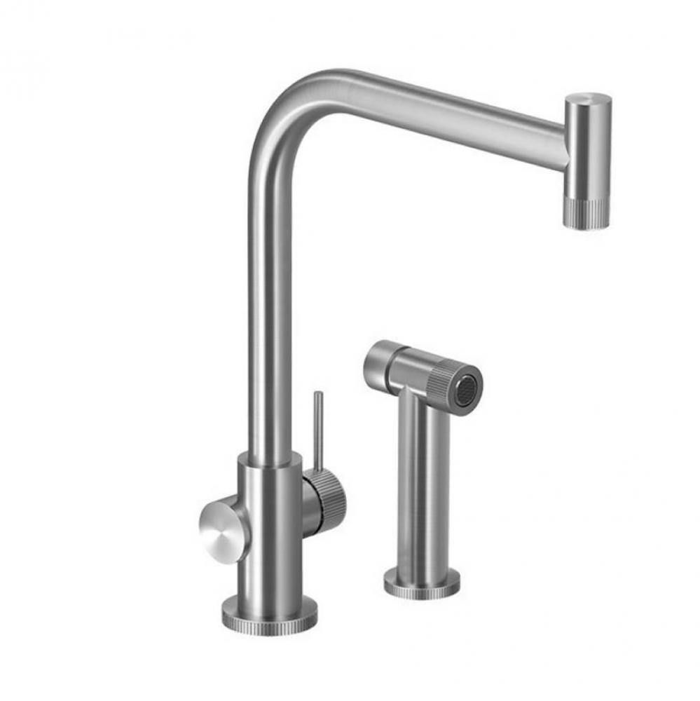 Contemporary Single Handle Kitchen Faucet in Brushed Stainless Steel, with sidespray