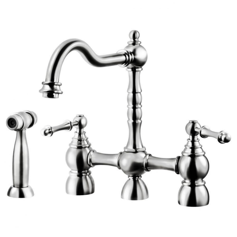 Nottingham Two Handle Bridge Faucet with Side Spray in Polished Chrome