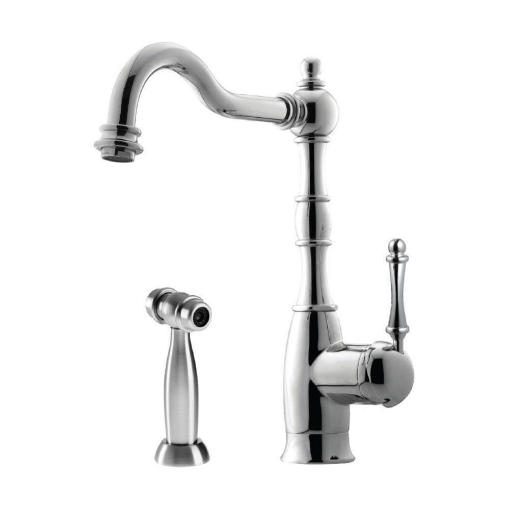 Traditional Brass Single Lever Faucet with Side Spray in Polished Chrome