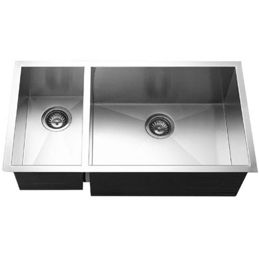 Undermount Stainless Steel 70/30 Double Bowl Kitchen Sink, Prep bowl left