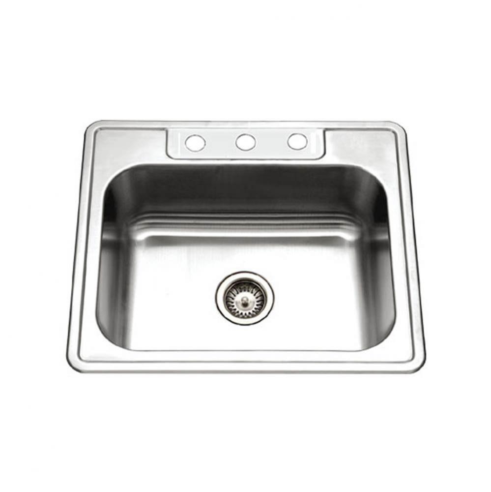 Revive 25'' Topmount Stainless Steel 3-hole Single Bowl Kitchen Sink, 8'' Dept