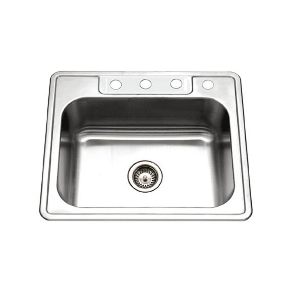 Topmount Stainless Steel 4-holes Single Bowl Kitchen Sink, 8'' Deep