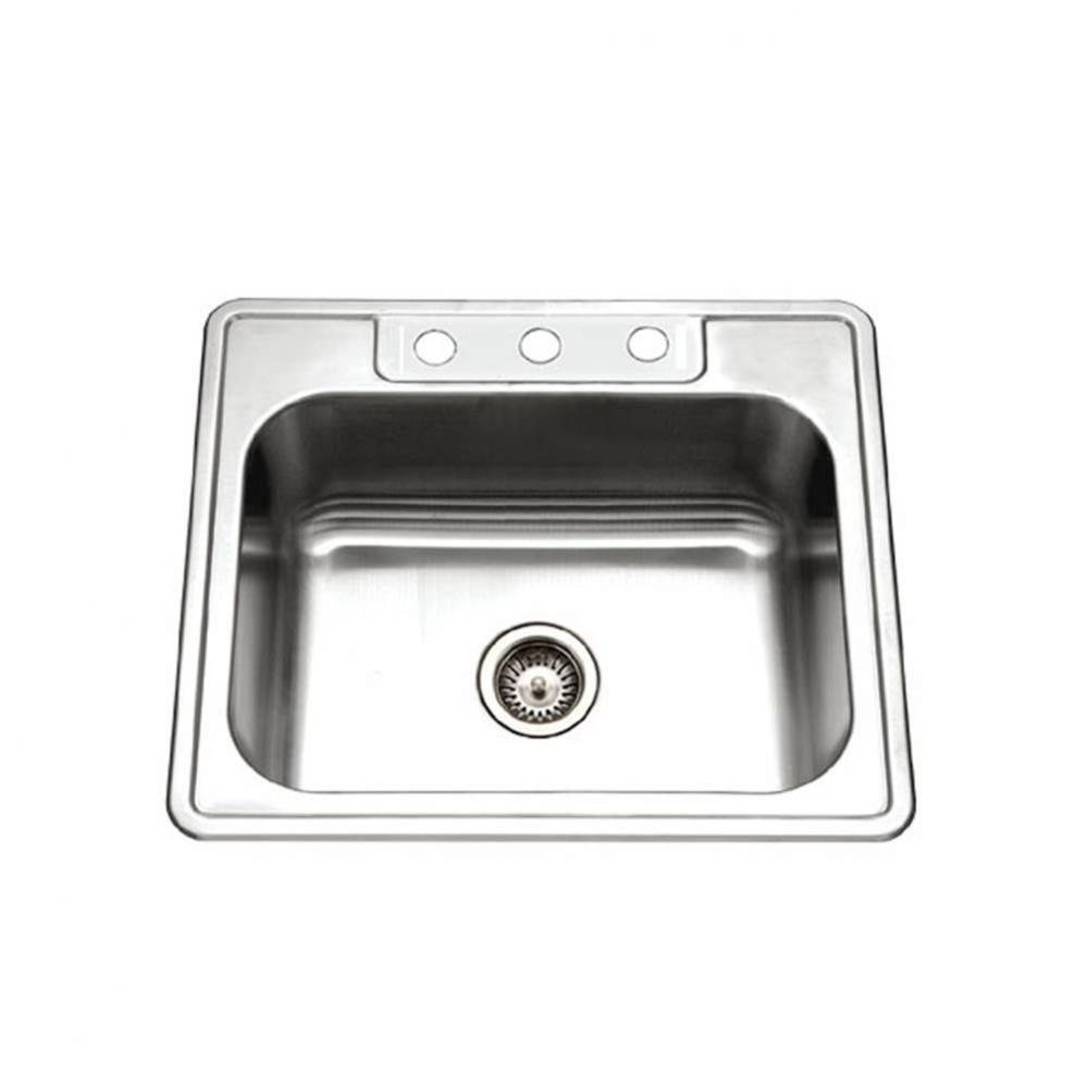 Topmount Stainless Steel 3-hole Single Bowl Kitchen Sink, 9'' Deep