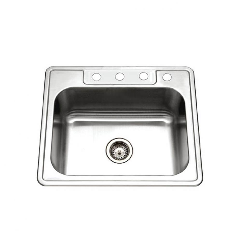 Topmount Stainless Steel 4-hole Single Bowl Kitchen Sink, 9'' Deep