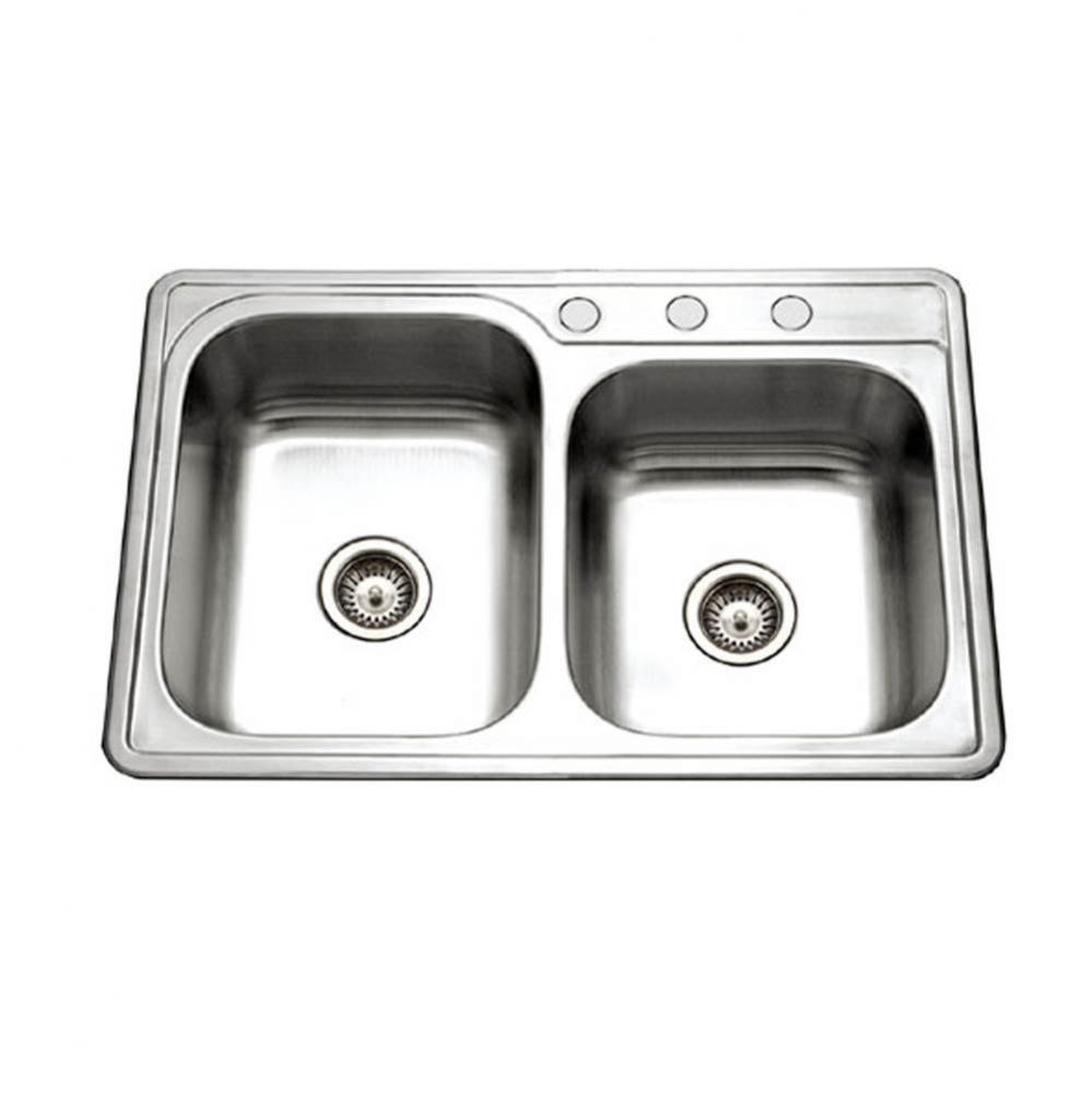 Topmount Stainless Steel 3-hole 60/40 Double Bowl Kitchen Sink