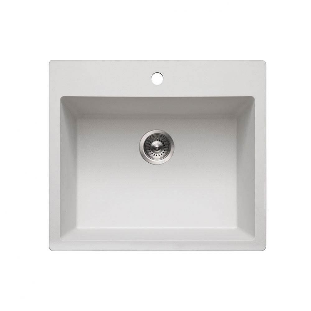 Granite Topmount Single Bowl Kitchen Sink, White