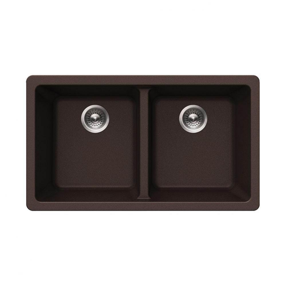 SiOStone 31'' Granite Undermount 50/50 Double Bowl Kitchen Sink, Mocha