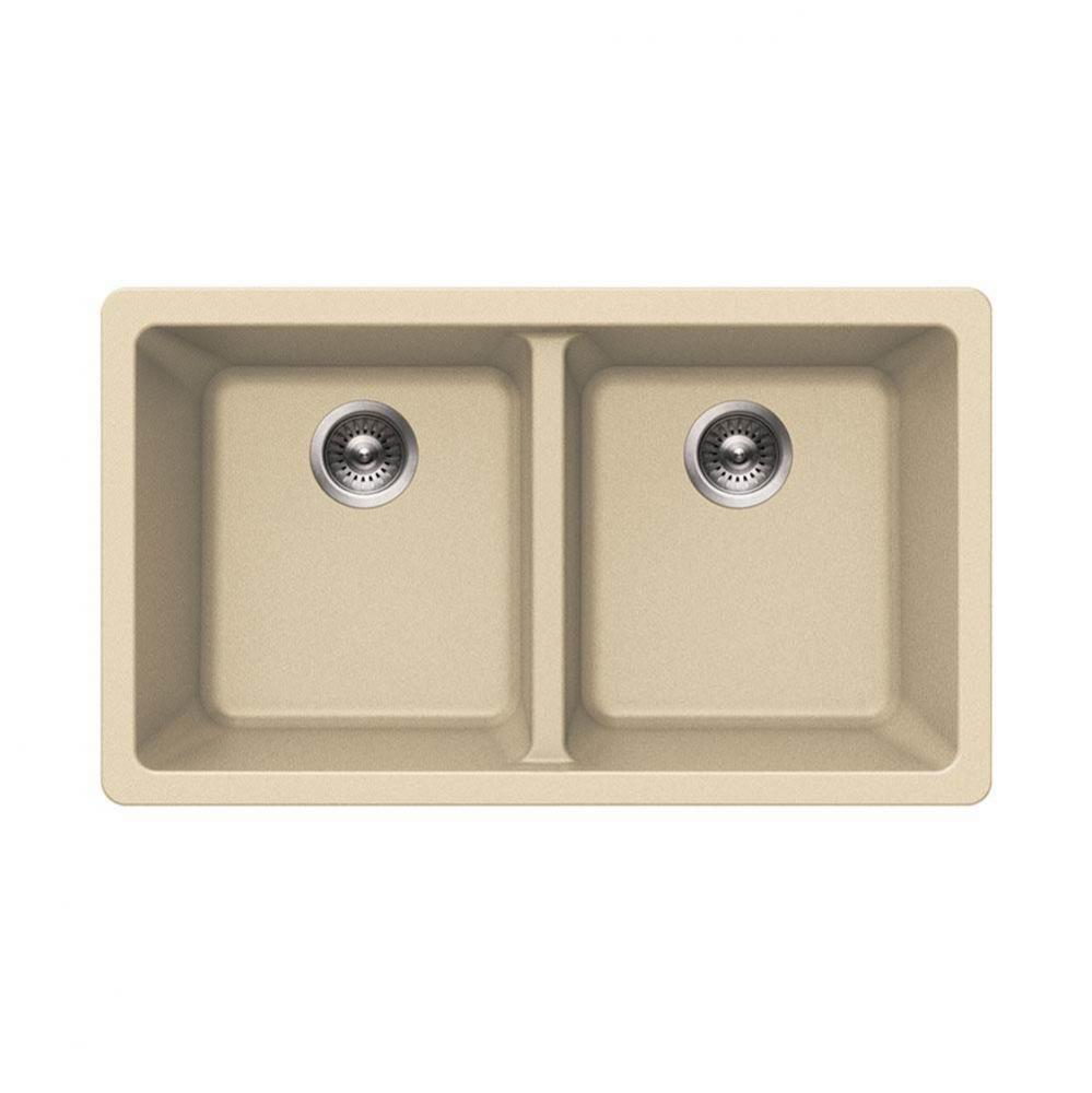 SiOStone 31'' Granite Undermount 50/50 Double Bowl Kitchen Sink, Sand