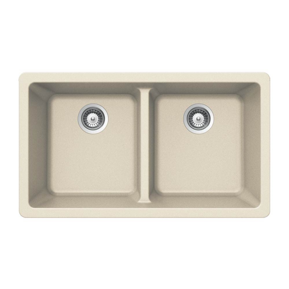 SiOStone 33'' Granite Undermount 50/50 Double Bowl Kitchen Sink, Linen