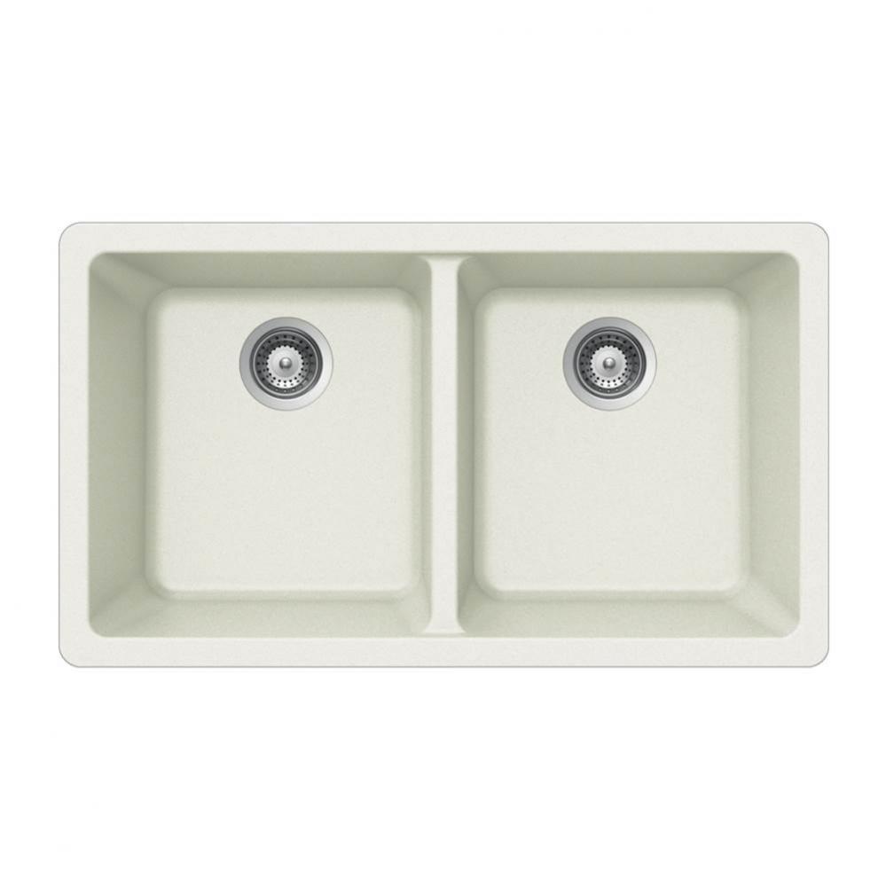 SiOStone 33'' Granite Undermount 50/50 Double Bowl Kitchen Sink, White