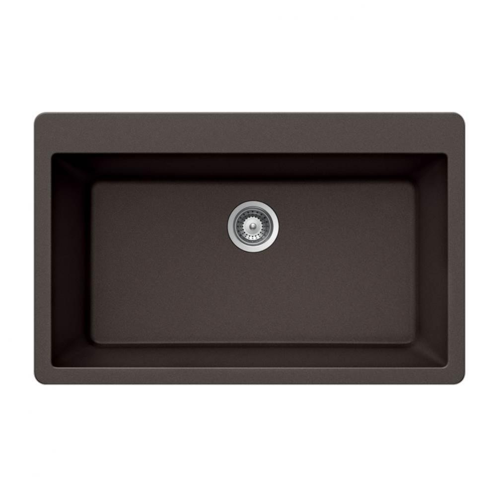 SiOStone 33'' Granite Topmount Large Single Bowl Kitchen Sink, Mocha