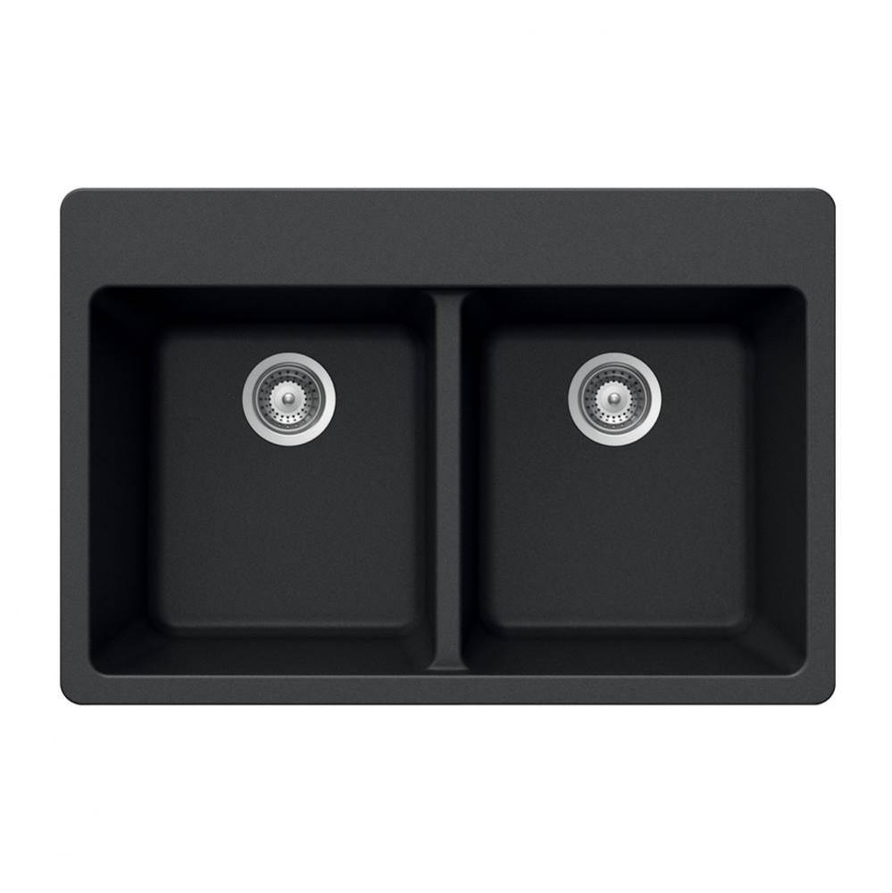 SiOStone 33'' Granite Topmount 50/50 Double Bowl Kitchen Sink, Black