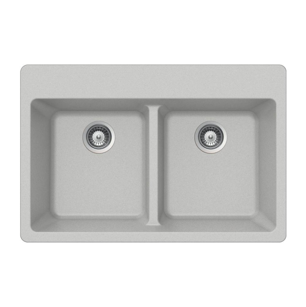 SiOStone 33'' Topmount 50/50 Double Bowl Kitchen Sink, Thunder