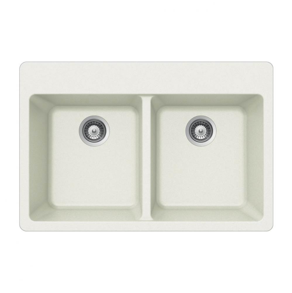 SiOStone 33'' Topmount 50/50 Double Bowl Kitchen Sink, White