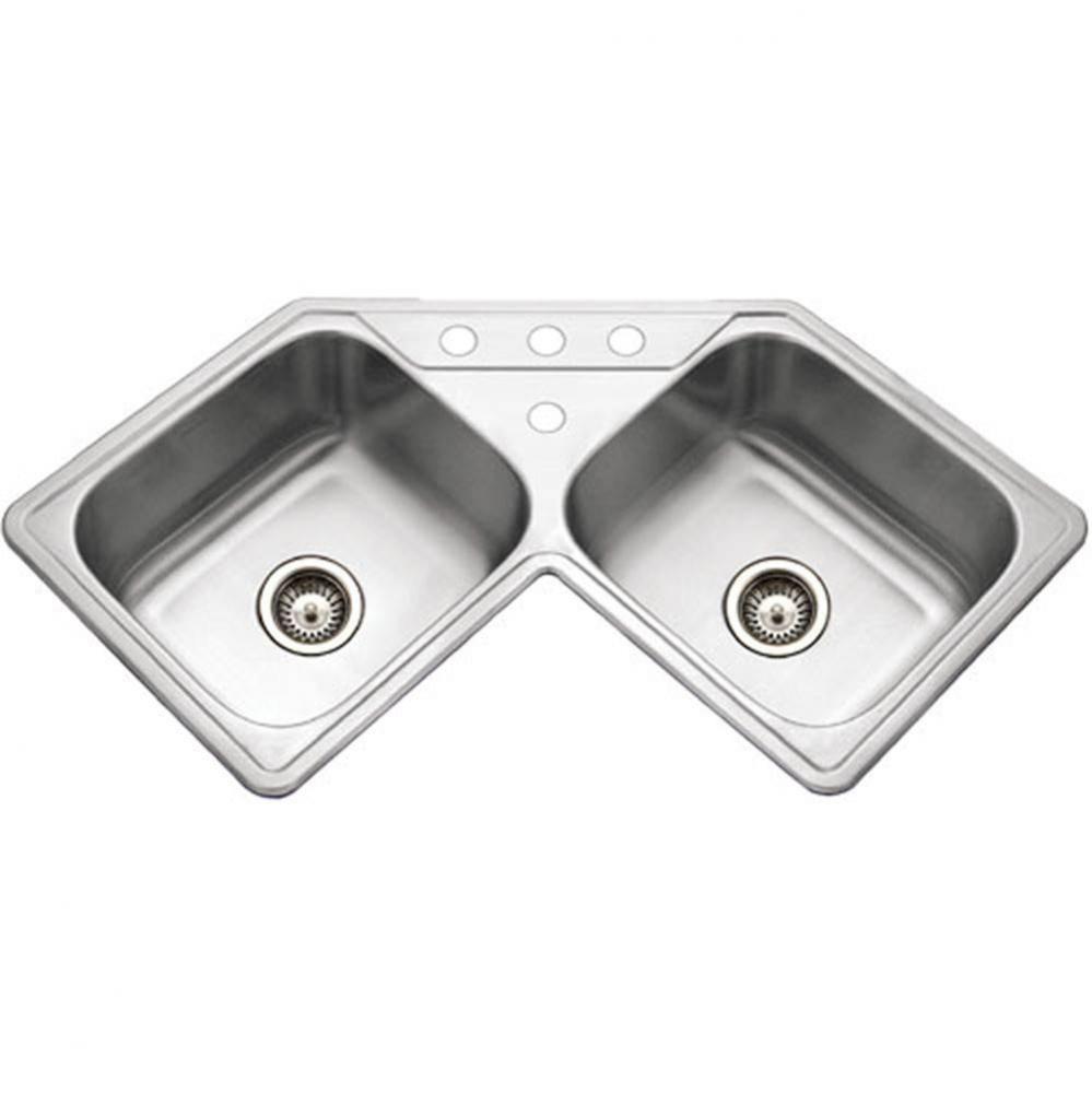 Topmount Stainless Steel 4-hole Corner Bowl Kitchen Sink