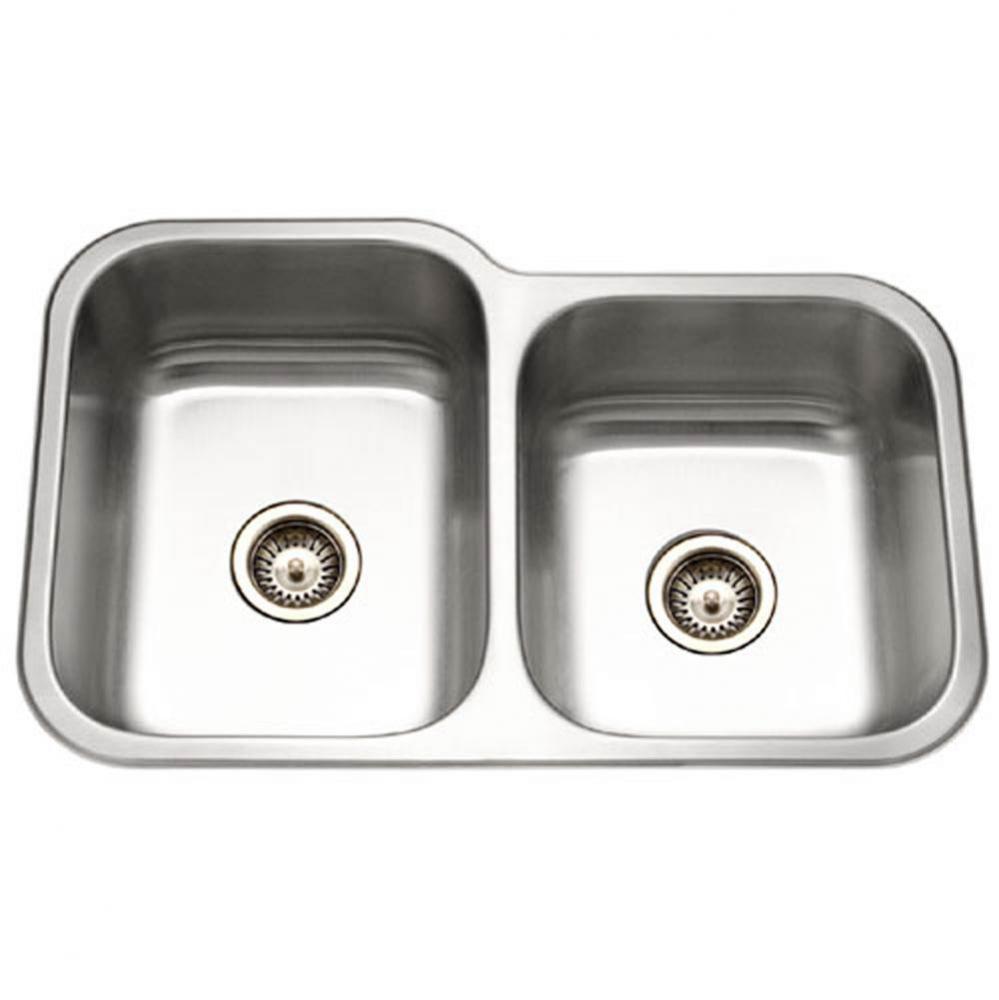 Undermount Stainless Steel 60/40 Double Bowl Kitchen Sink, Small bowl Right