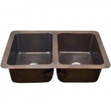 Hamat BRE-3521DU-AC - Undermount Copper 50/50 Double Bowl Kitchen Sink, Antique Copper