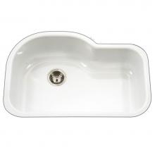 Hamat CER-3221S-WH - Enamel Steel Undermount Offset Single Bowl Kitchen Sink, White 