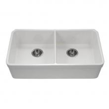 Hamat CHE-3318DHU-WH - Undermount Fireclay Double Bowl Kitchen Sink, White