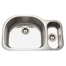 Hamat DES-3221DR-1 - Undermount Stainless Steel 80/20 Double Bowl Kitchen Sink, Small Bowl Right